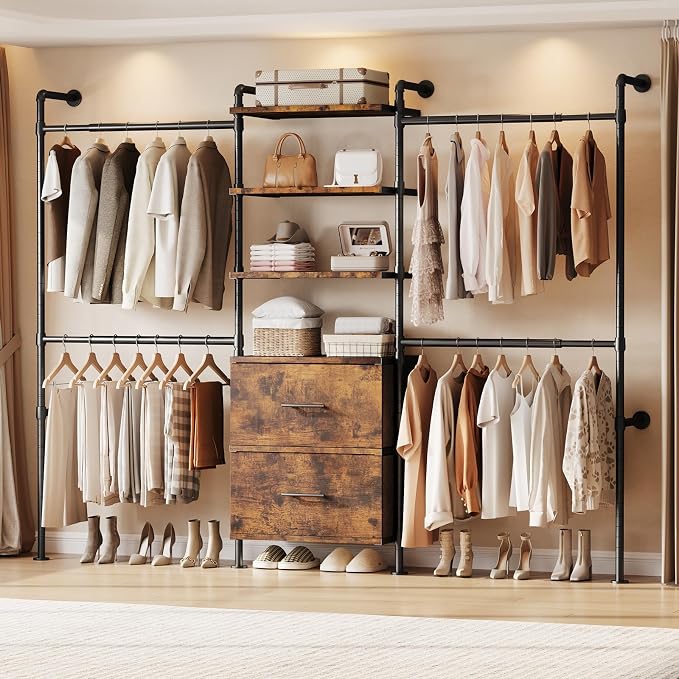 ONBRILL T2 Wall Mounted Industrial Pipe Clothing Rack, Closet Organizers and by ONBRILL