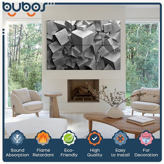 BUBOS 6 Pack Self-Adhesive Acoustic Wall Panels, 70.8" x 47.2" Sound Panels - Image 3