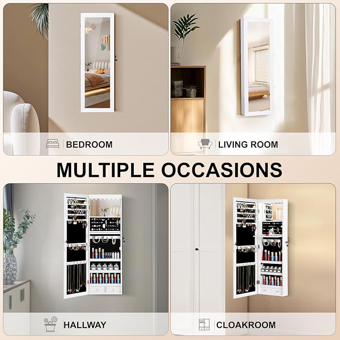Mirror Jewelry Cabinet, Wall/Door Mounted Jewelry Armoire - Image 6