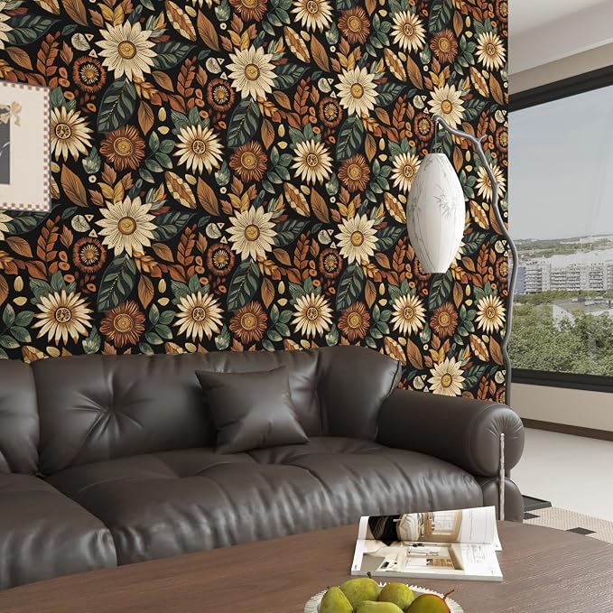 Boho Wallpaper Peel and Stick, Vintage Black Brown/Green Floral Contact Paper - Image 7