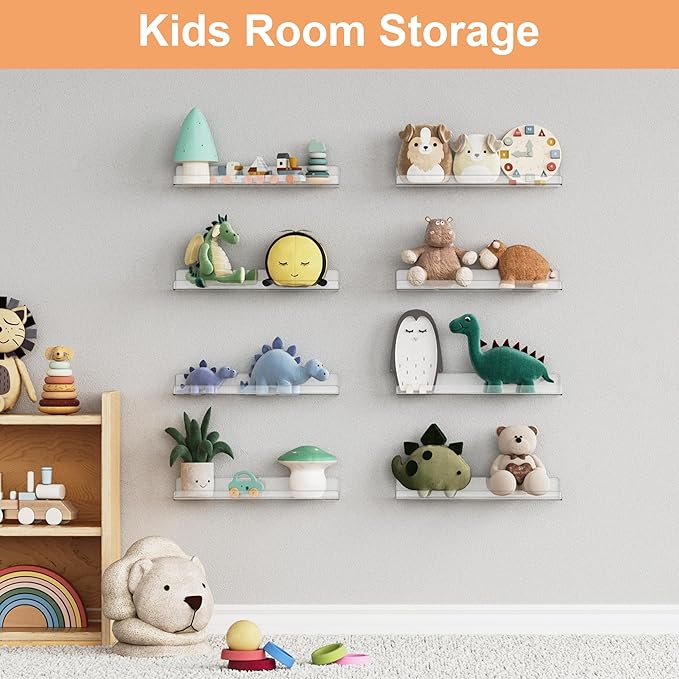 upsimples 8 Pack Acrylic Shelves Wall Organizer and Storage, Toy Cars, Kids - Image 5