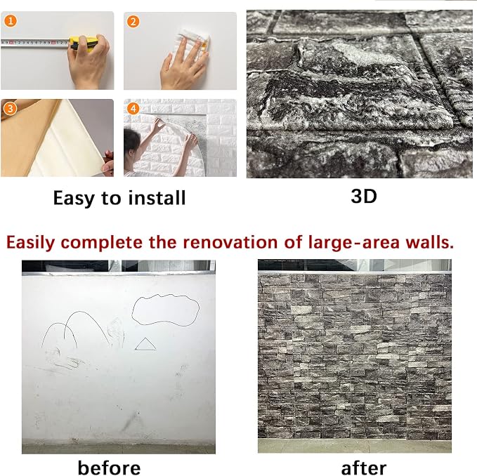 10PCS 3D Wall Panels Peel and Stick Foam 3D Brick Wallpaper Peel and Stick - Image 6