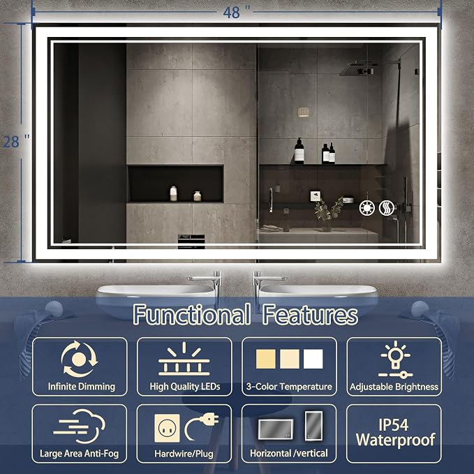 48“ x 28” LED Bathroom Mirror - Image 2