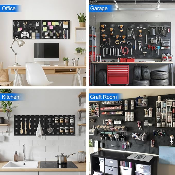 Peg Board, 3 Pack Metal Pegboard Panels Black Pegboards Wall Organizer - Image 8