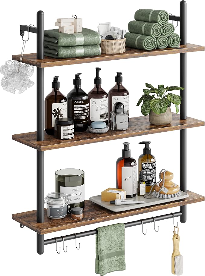 Bestier 3 Tier Industrial Pipe Shelving, Floating Book Shelves - Image 7