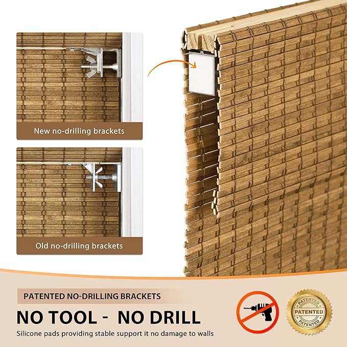 LazBlinds No Tools No Drill Cordless Bamboo Roman Shades, Custom Light - Image 3