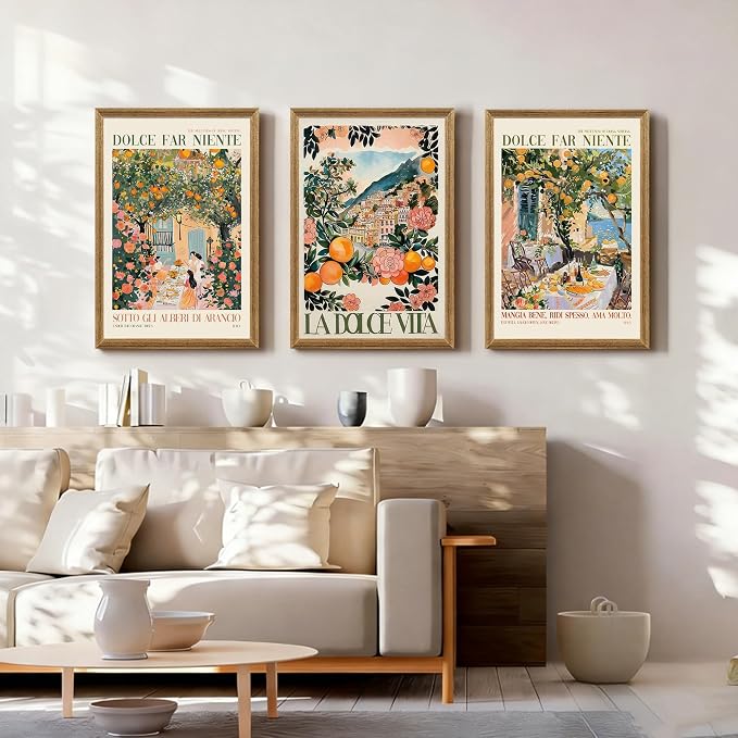 SYWENNOI 3 Pieces Wood Framed Italy Scenes Canvas Wall Art, Tuscan Wall Decor - Image 4