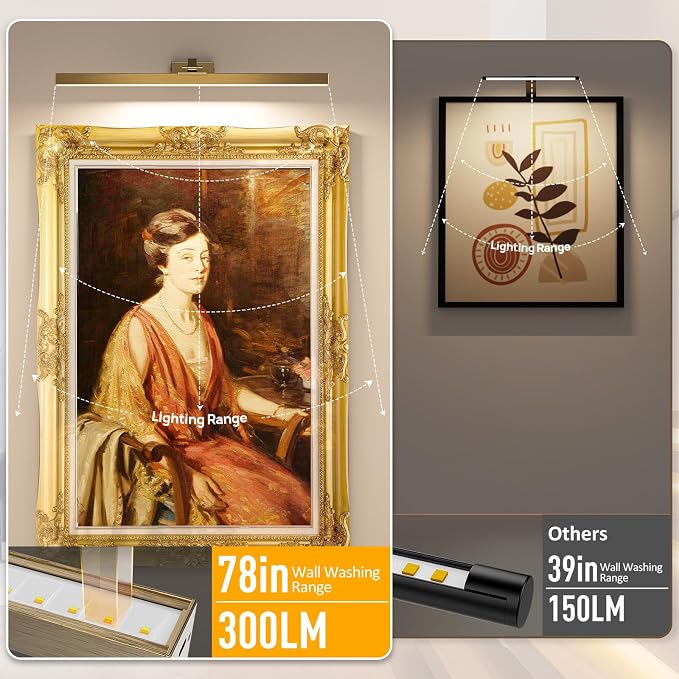 Afyuol Picture Lights for Wall, Brass Battery Operated Picture Light 24in Art - Image 2
