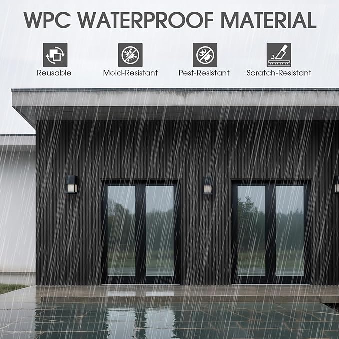 WPC Slat Wall Panels 16 Pack 48" x 6", Waterproof Fluted Wall Paneling - Image 2