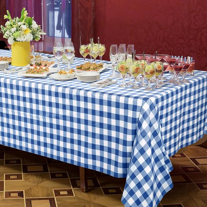 Kochorie 54 Inch x 300 Ft Blue Checkered Plastic Table Cloth Roll Disposable - Image 6