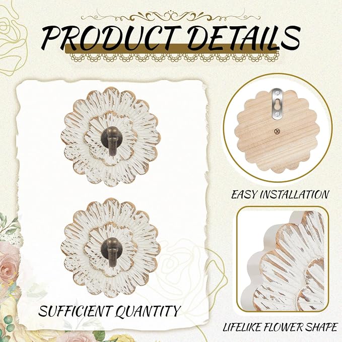 Weysat 2 Pcs Vintage Hooks for Wall Wood Farmhouse Towel Hooks Shabby Chic Wall - Image 3