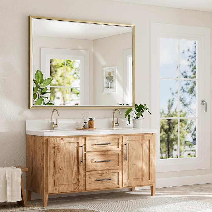 48 x 36 Gold Bathroom Mirror, Brushed Gold Beveled Bathroom Mirror, - Image 6