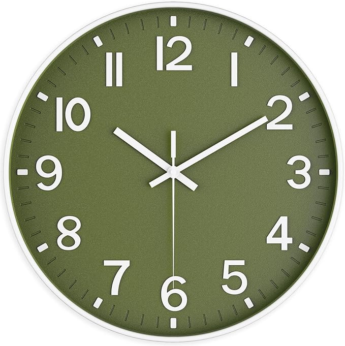Silent Wall Clock Non-Ticking Battery Operated – Modern Olive Green Analog Wall by lanktoo