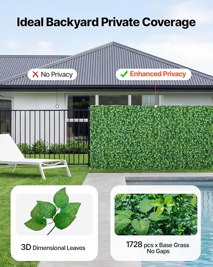 VEVOR Artificial Plant Wall, Each Panel 2 x 8 ft Artificial Boxwood Panels - Image 3