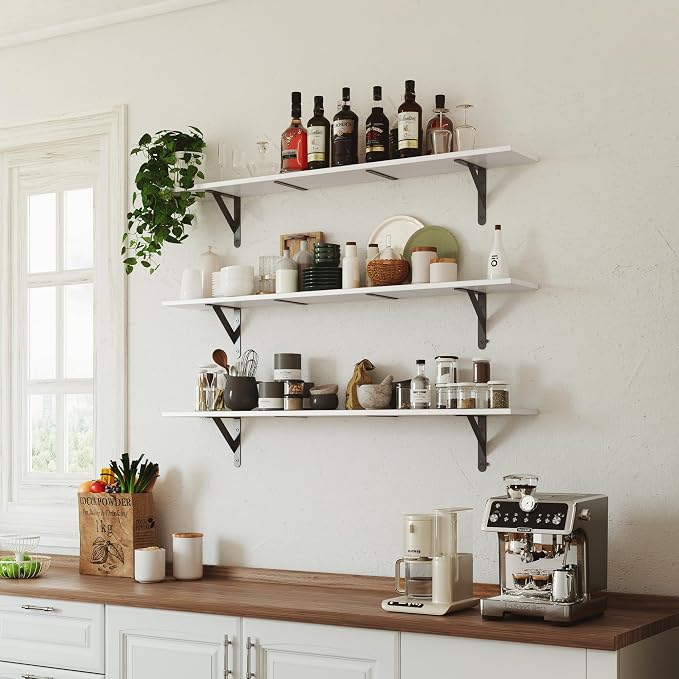 WOPITUES Floating Shelves for Wall 48″W x 8″D, Long Wall Mounted Shelves Set of - Image 7