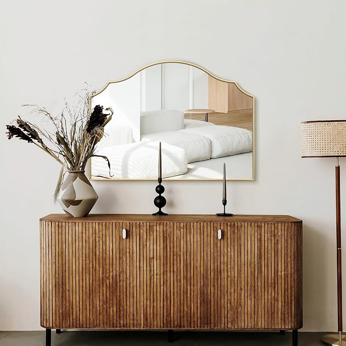 Besdomus Gold Scalloped Mirror for Dresser: 35"x26" Modern Wooden Mantel Mirror - Image 8