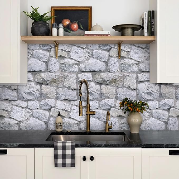 3D Faux Stone Wall Panels Peel and Stick Whitewash, Stone-Look Textured Wall - Image 9