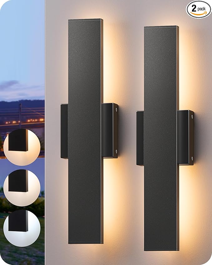 EDISHINE 2 Pack LED Outdoor Wall Lights Dimmable, 3000K 4000K 5000K, 15.7" by EDISHINE