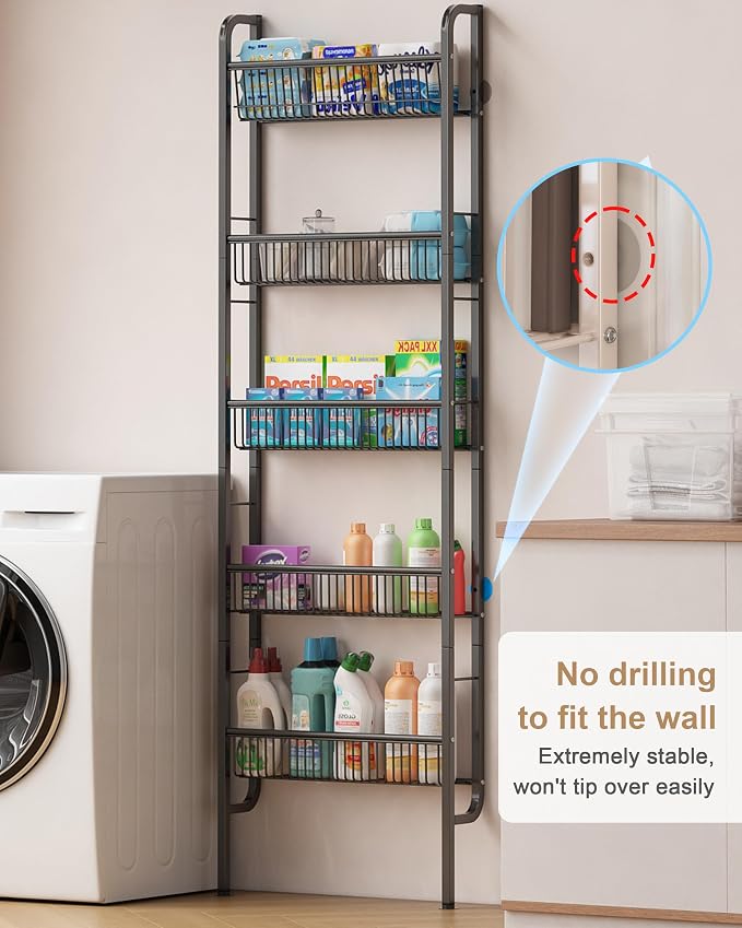 UMDONX Behind The Door Bathroom Shelf Narrow 5-Tier, Space-Saving Slim Storage - Image 8
