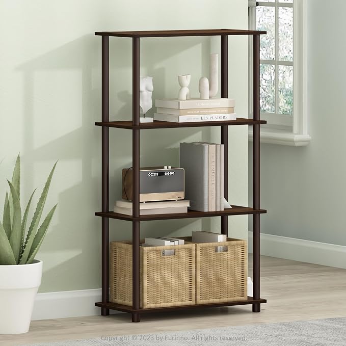 Furinno TURN-N-TUBE Storage Shelves, 4-Tier Toolless Book Shelf, Corner Shelf - Image 2