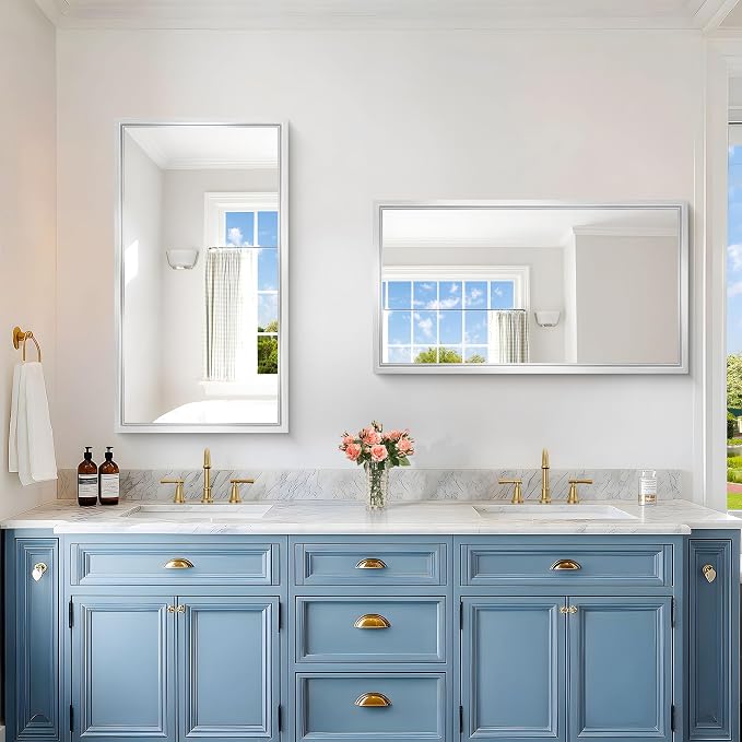 20x36 Silver Bathroom Mirror, Brushed Silver Rectangular Mirror - Image 7