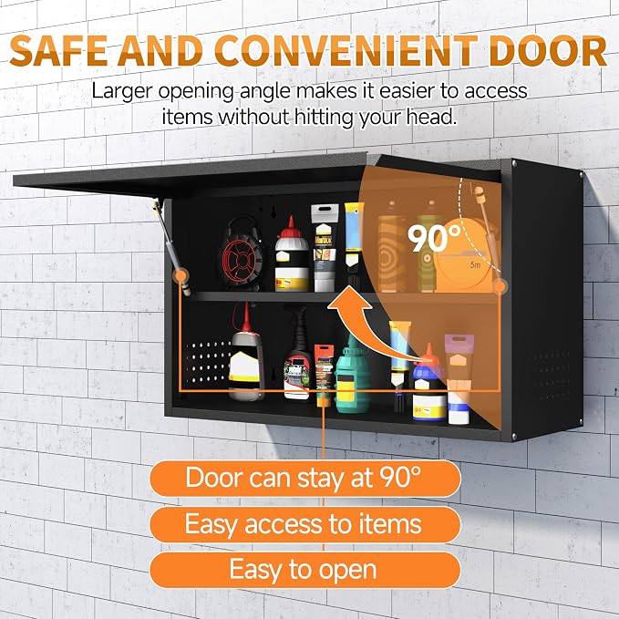 Metal Garage Wall Cabinet with Up-Flip Door, Upper Storage Cabinets with - Image 4