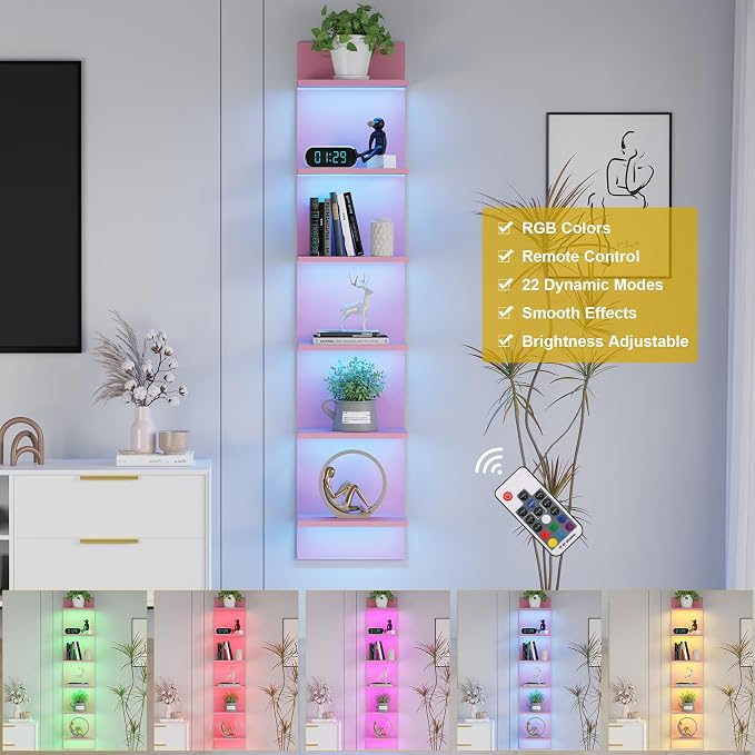 Qupui 6-Tier Wall Shelf with RGB LED Lights - Image 6