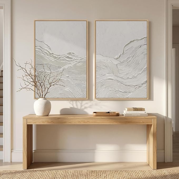 Large Framed White Abstract Wall Art Set of 2 - Image 4