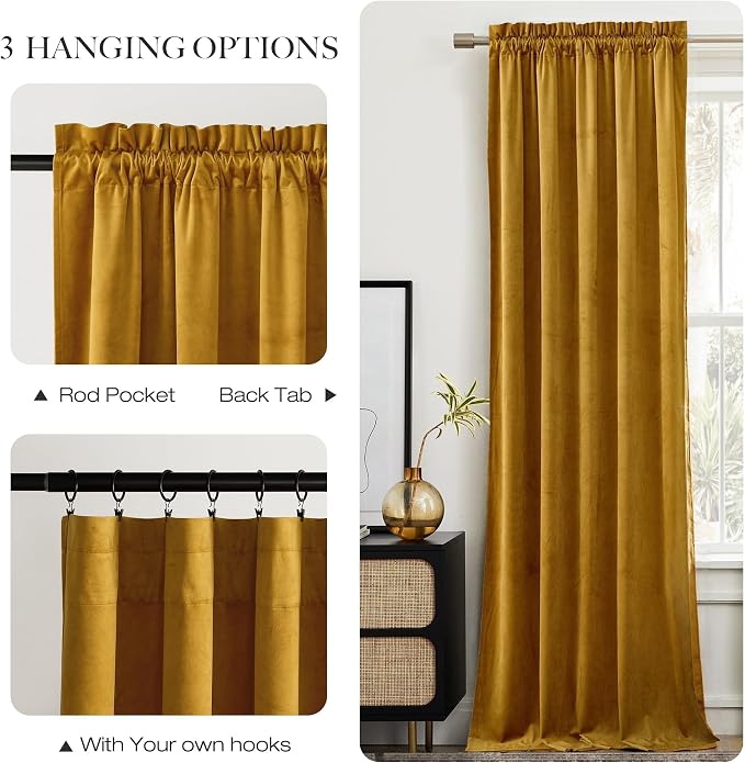 NICETOWN Mustard Gold Velvet Curtains Long Drapes, Living Room Office Luxury - Image 5
