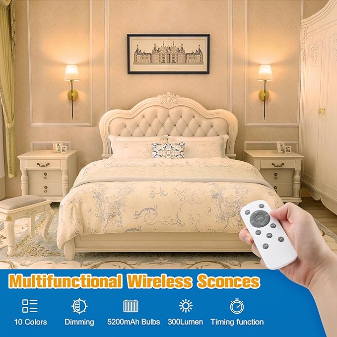 NIORSUN Battery Operated Wall Sconce Set of 2, 10 Colors Wireless Wall Lamps - Image 2