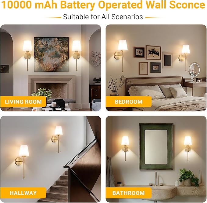 Vimhou Peel and Stick Wall Sconces, Stick On Wall Sconce Set of 2, Battery - Image 6