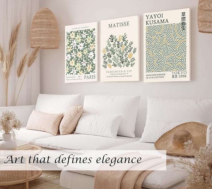 Induslyfe Large Framed Green Wall Art Canvas Decor Set of 3, Matisse Wall Art - Image 2