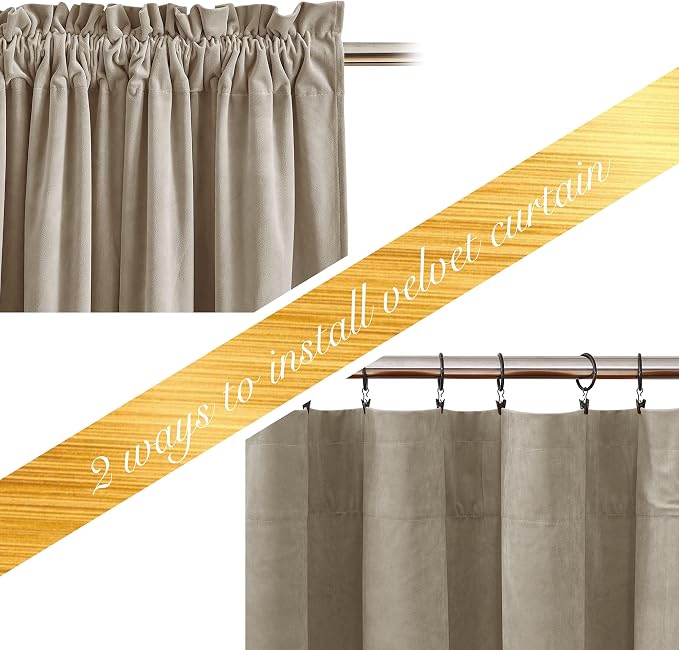 NICETOWN Living Room Camel Velvet Curtains, Sound and Sunlight Reducing Heavy - Image 3