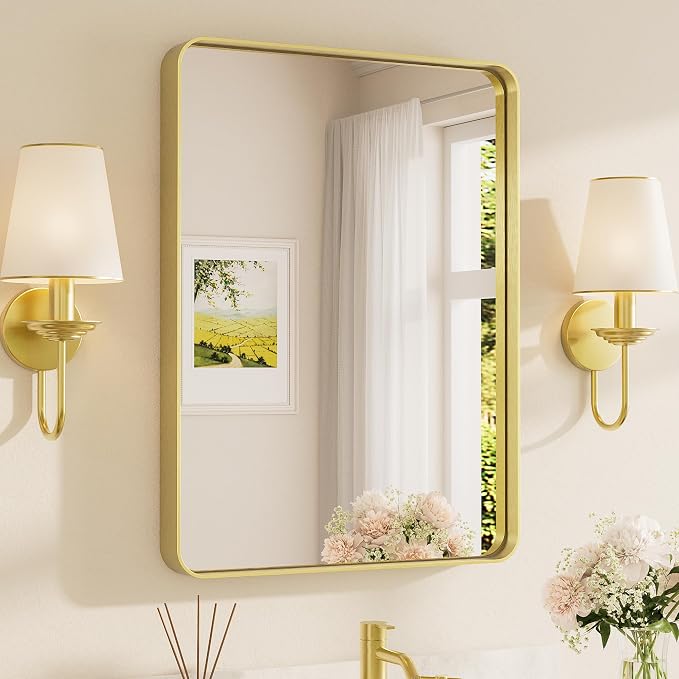 TETOTE Brushed Gold Bathroom Mirror, 24 x 32 Inch Metal Framed Mirror, Brushed by TETOTE