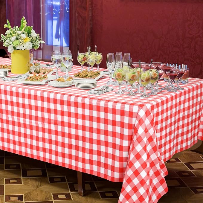 Kochorie 54 Inch x 300 Ft Red Checkered Plastic Table Cloth Roll Disposable - Image 6