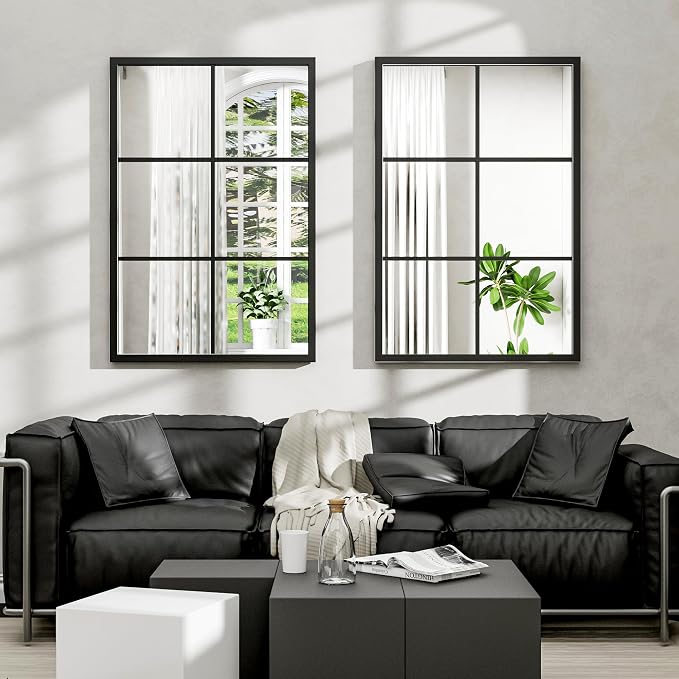 Dewfig Rectangle Wall Mirror, Window Mirror Wall Mounted, Large Black Mirrors - Image 2