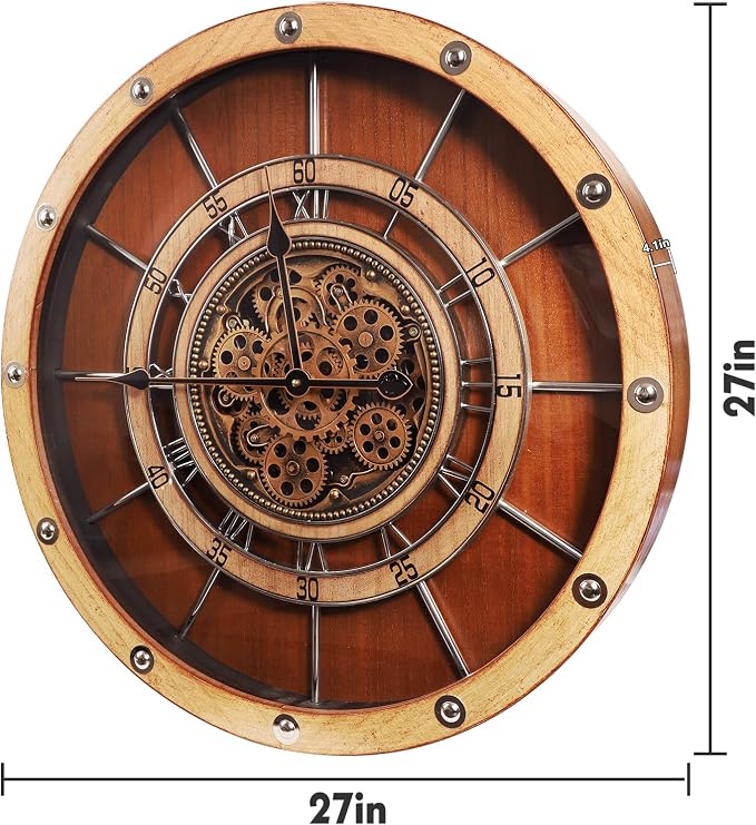 HOIBAI Wall Clock, 27 Inch Moving Gears Clock Large Wall Clock - Image 6