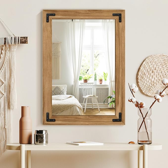 Bathroom Mirror for Wall with Wooden Frame, Vertical or Horizontal Hanging - Image 9