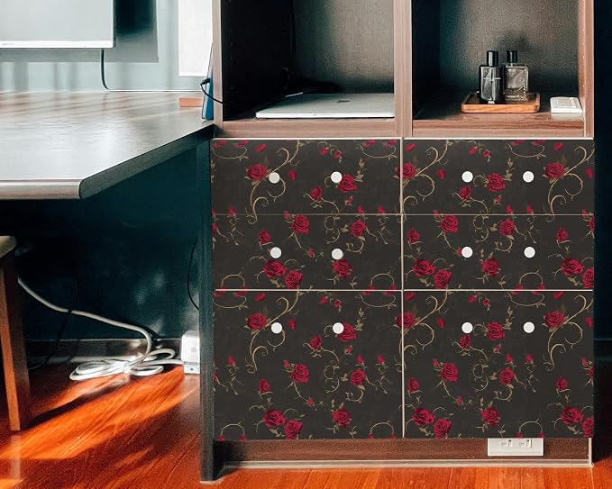 FLFK Peel and Stick Gothic Wallpaper Red Rose Floral Wallpaper 16in x 128in - Image 4