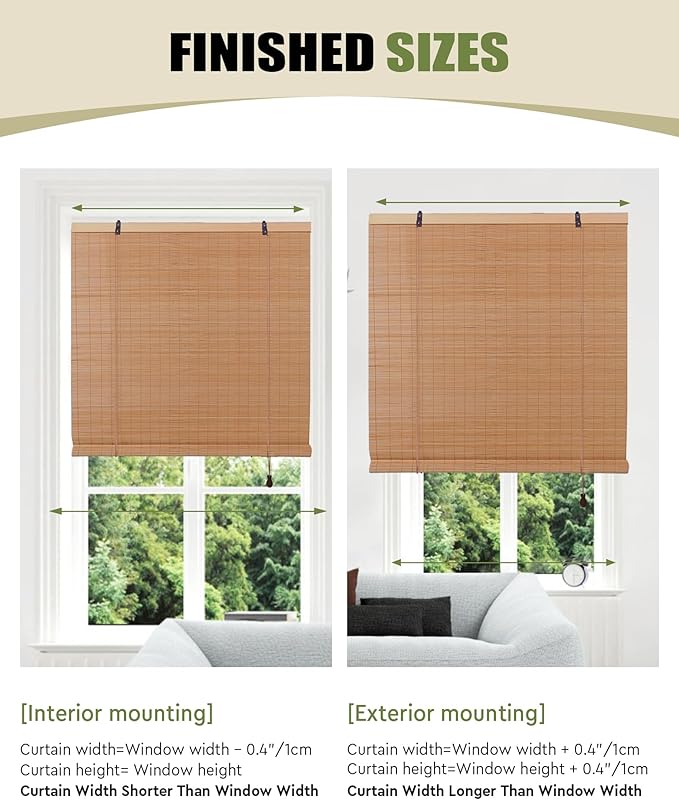 Foundgo Bamboo Shades 24" W x 64" H Light Filtering Bamboo Blinds - Image 3