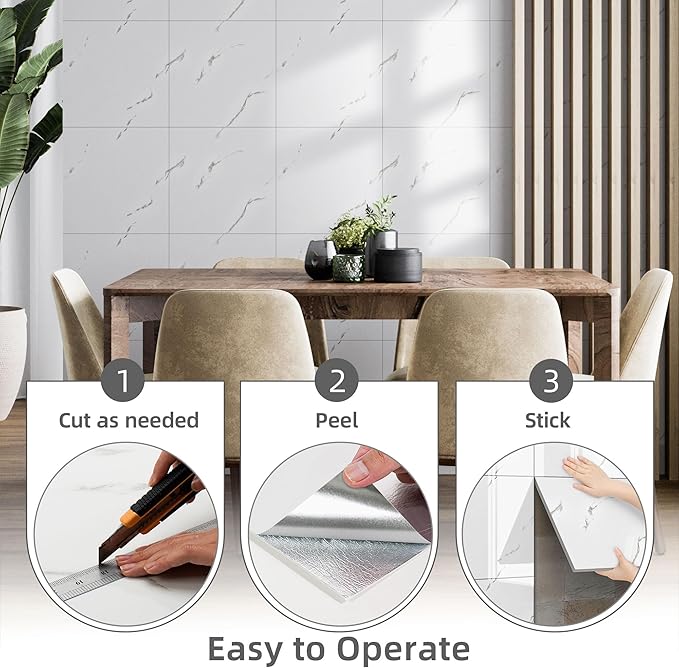 Vieshful 20pcs Peel and Stick Backsplash Tile，12"x12" Self Adhesive Marble Tile - Image 5