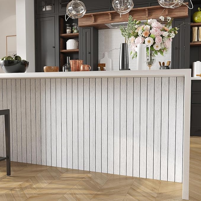 VEELIKE Whitewashed Oak Wood Wall Panel Peel and Stick Foam Slat Panels - Image 6