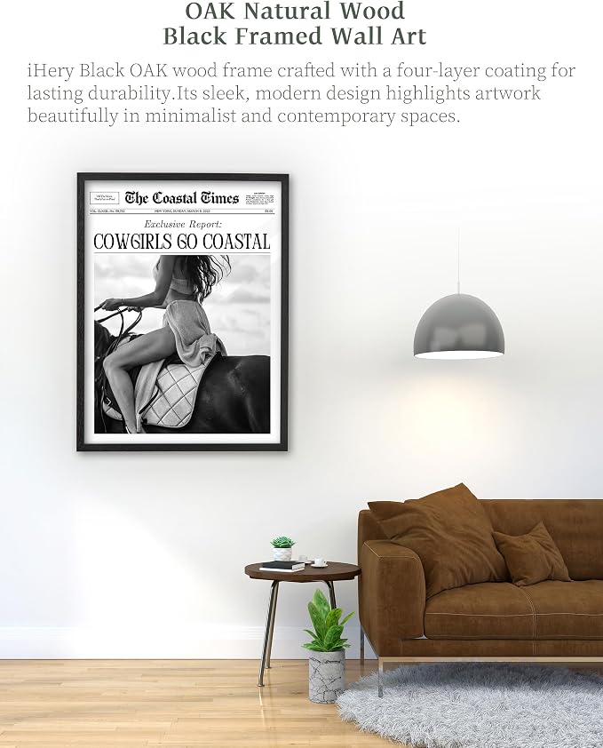 iHery Premium Natural Black OAK Wood 16x20in Cowgirls Go Coastal Trendy Framed - Image 2