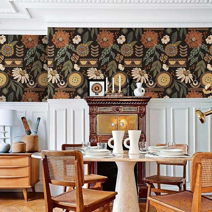 JiffDiff Boho Peel and Stick Wallpaper 17.3" x 120" Vintage Sun Floral Retro - Image 4