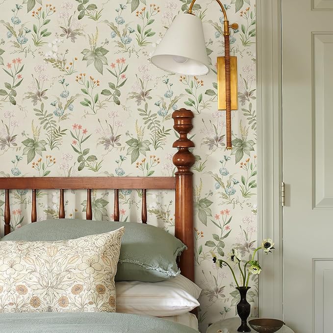 Simon&Siff Vintage Wallpaper Peel and Stick Beige Floral Contact Paper - Image 5