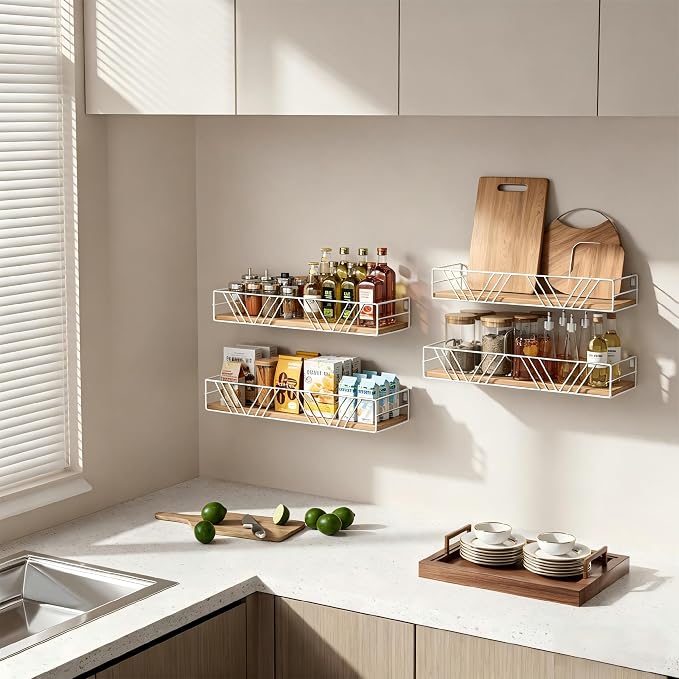 Floating Shelves for Wall, 4 Sets Rustic Wall Mounted Shelves - Image 5