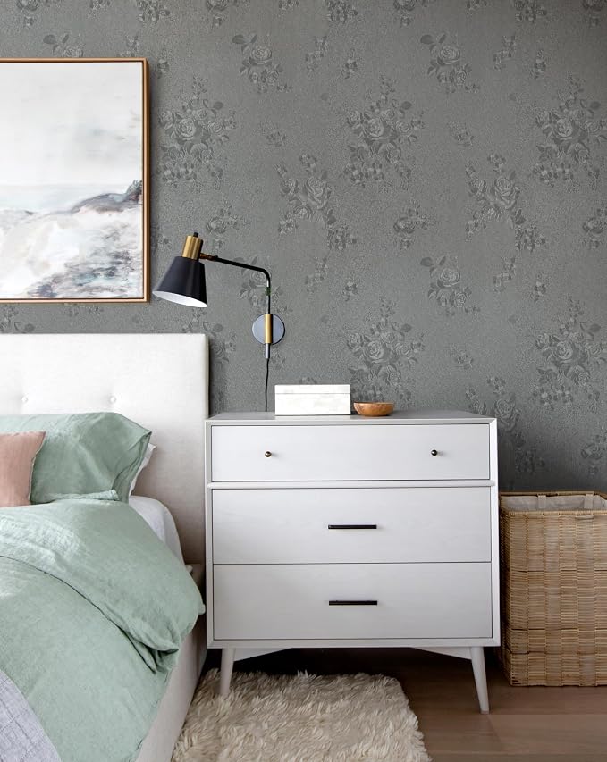 Erfoni 118"x17.7" Gray Peel and Stick Wallpaper Thicken Floral Embossed Contact - Image 4