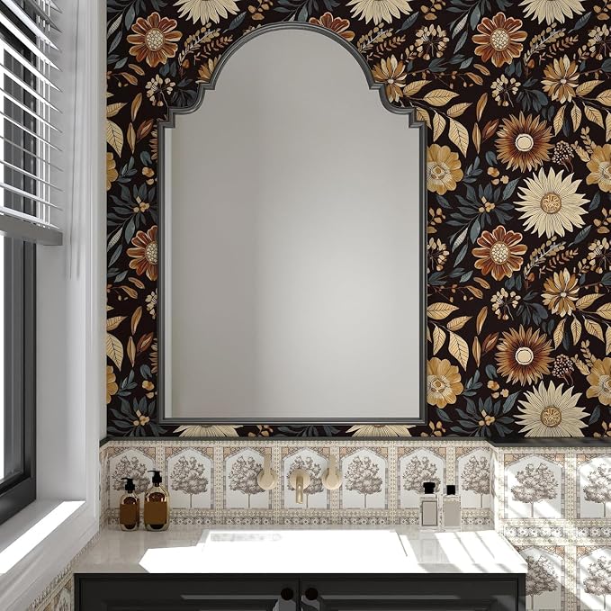 Extra Long Vintage Wallpaper Peel and Stick, 17.5" x 393" Boho Dark Floral - Image 5