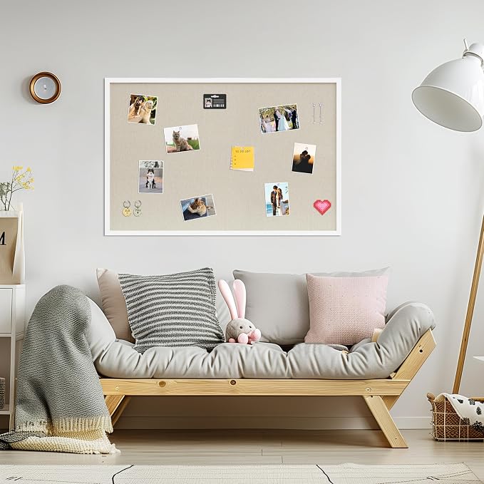 DAHAPYBOO Cork Board with Linen White, Bulletin Board 36"x24" Hanging Corkboards - Image 4