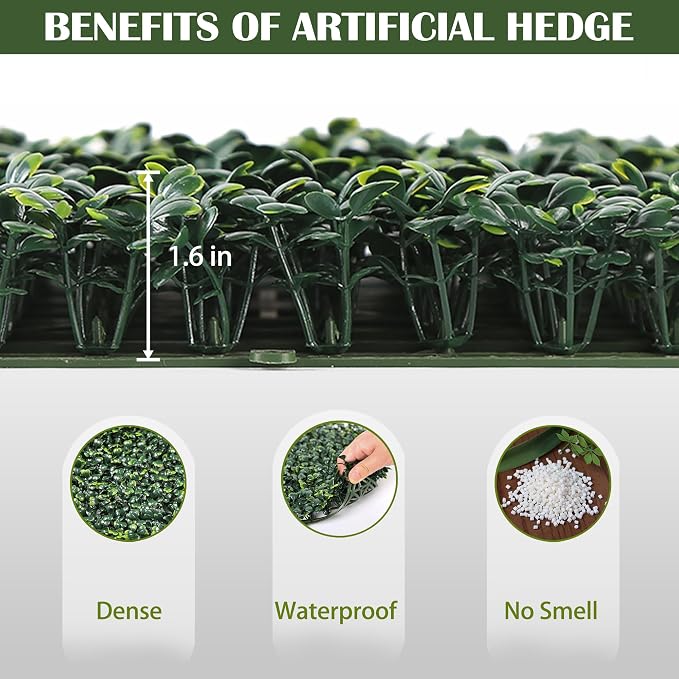 12PCS 10"x 10" Artificial Boxwood Wall Panels, UV-Anti Grass Wall Hedge Plant - Image 3